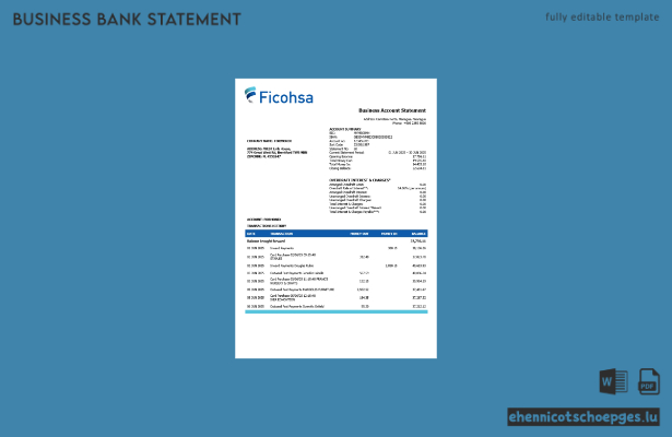 Kontoauszug der Banco Ficohsa (Word- und PDF-Format) – 1 Beispielvorschau